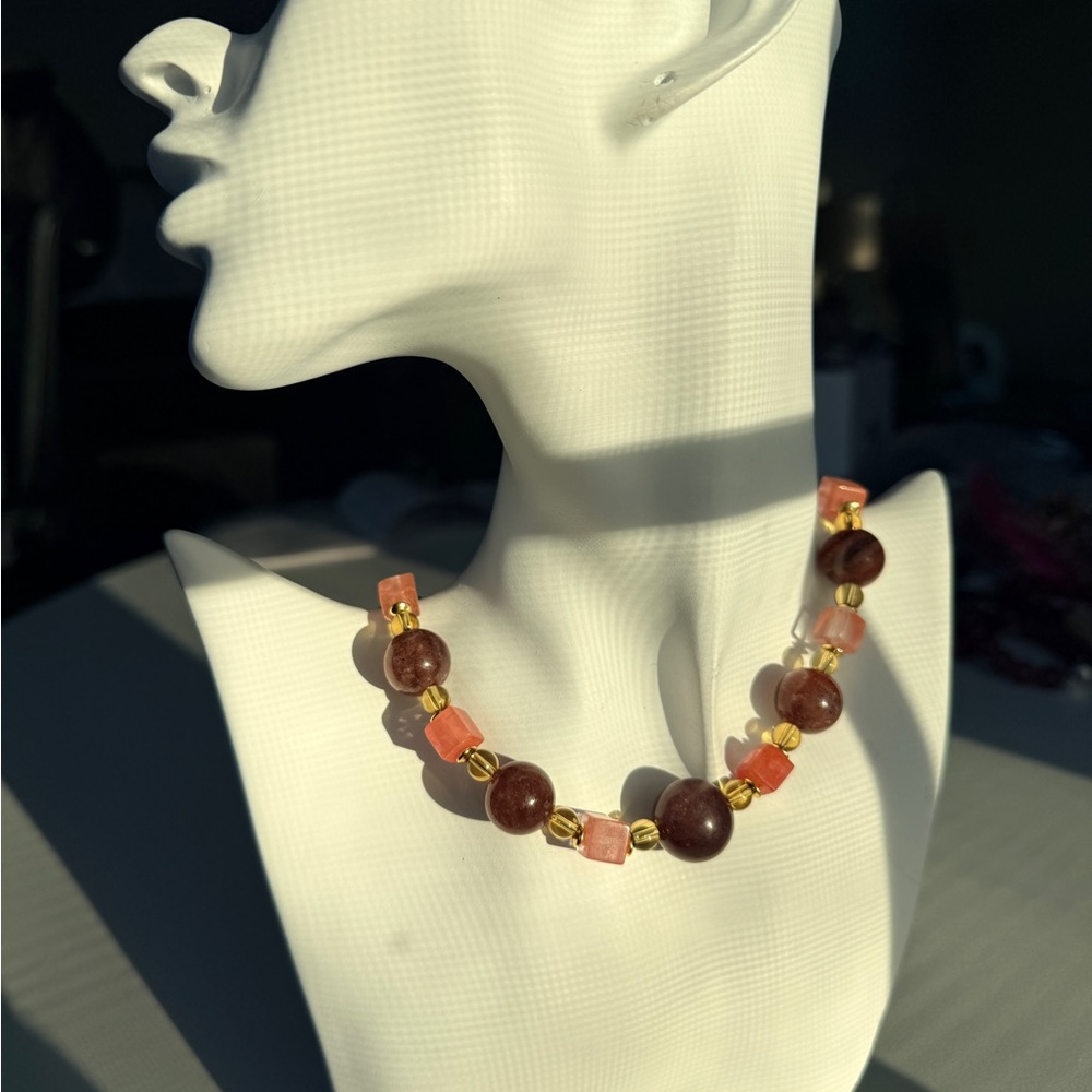 Strawberry Quartz Harmony | Two-Tone Strawberry Quartz Necklace - Picture 7 of 10